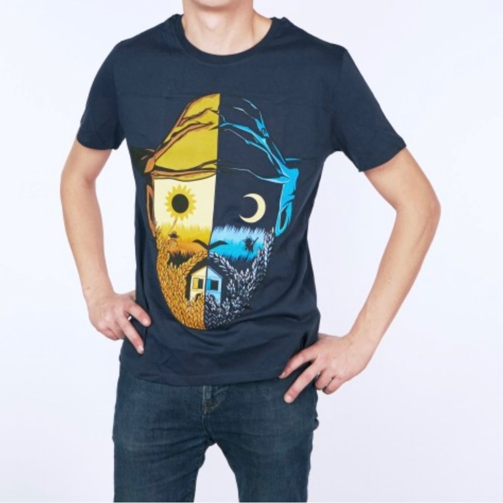 Van Gogh Museum Amsterdam Graphic Tee - Navy Day & Night Face Print. Size S